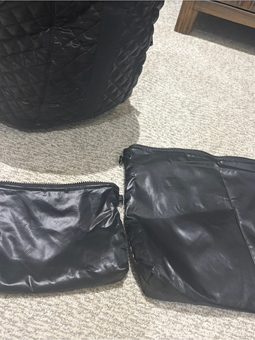 Oliver Thomas Black Quilted Tote with Two Black Zip Pouches